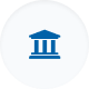 Blue Greek temple icon inside a white circle on a gray background.